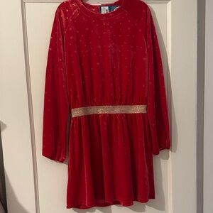 Girls NWT Red Velvet Dress with Gold Accents